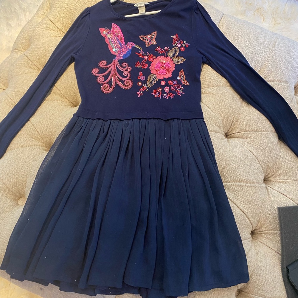 Beautiful embroidered girls monsoon dress, size 9-10yrs.